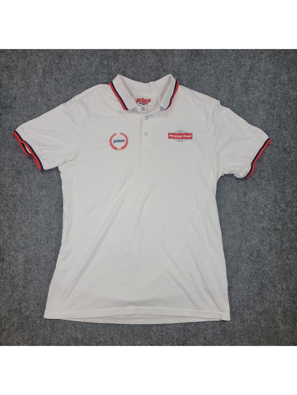Prince Happy Dad Hard Seltzer Tennis Polo Shirt White Red Black Stripe SZ L 547
